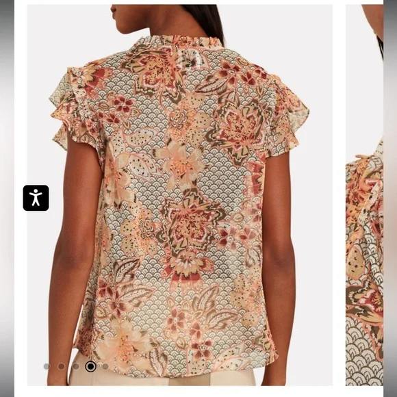 MISA Los Angeles Basia Ruffled Floral Chiffon Top Multi Colored Size Small NWT - Picture 2 of 12